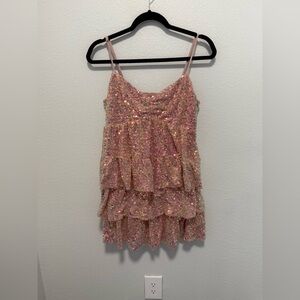 Forever 21 Pink Iridescent Sequin Mini Dress Size Large